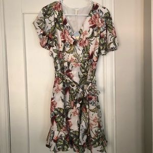 PinkBlush Ivory Floral Ruffle Sash Tie Wrap Dress